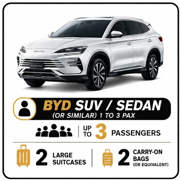 BYD SUV / SEDAN (Or Similar) 1 to 3 PAX