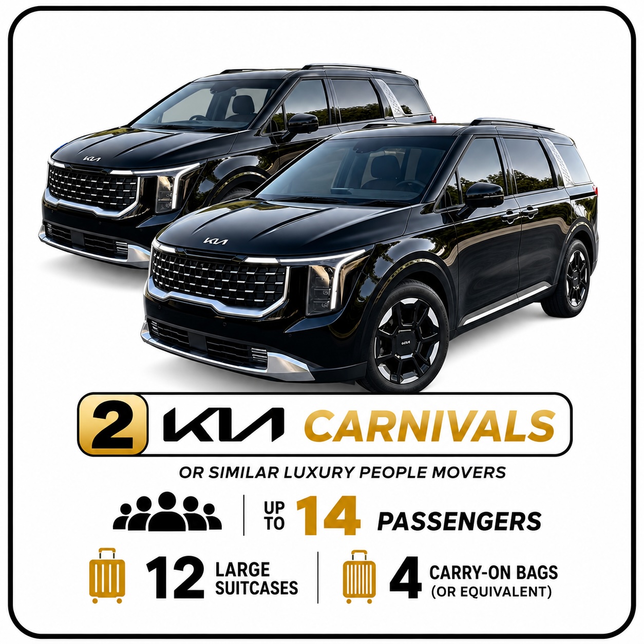 2 X KIA CARNIVAL (Or Similar) - 8 to 14 PAX